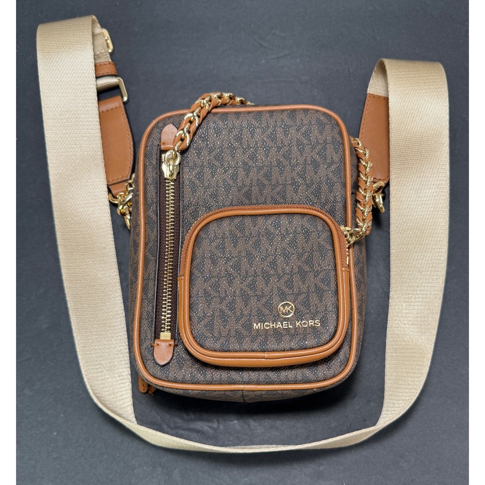 Michael Kors Crossbody Bag Womens Small Brown Logo Jet Set Camera Bag